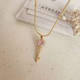 Collar Llave Rosado Gold - Colección Acero